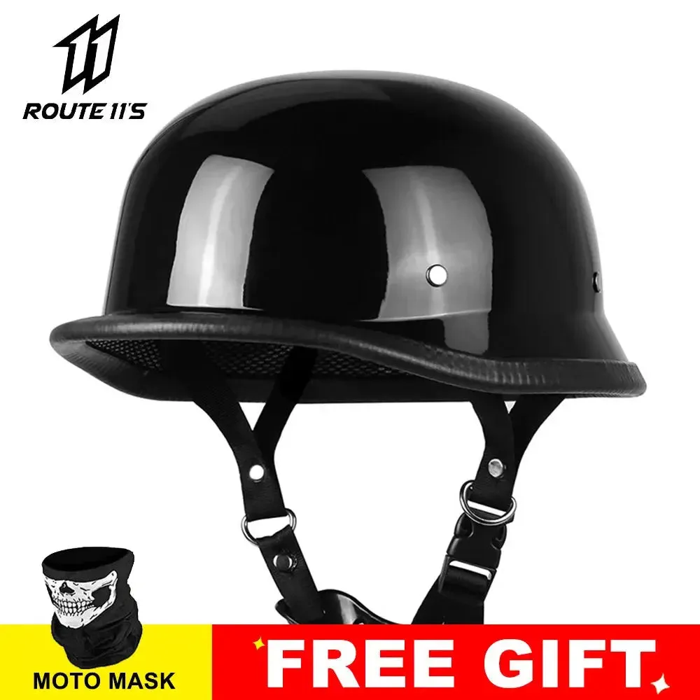 Motorcycle Helmet Leather Helmet for Motorcycle BLACK Motorcycle Open Face Half Helmet Retro Moto Helmet Summer Casco Moto DOT