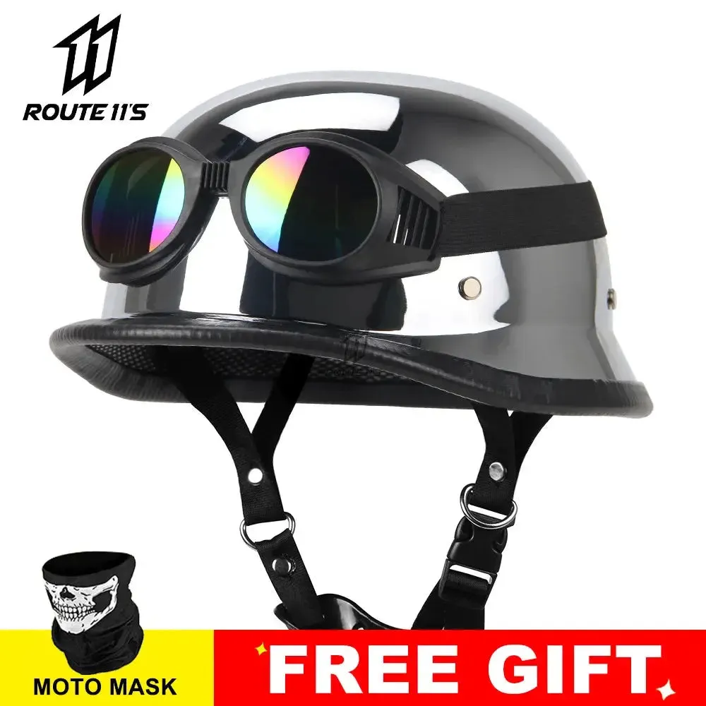 Motorcycle Helmet Leather Helmet for Motorcycle BLACK Motorcycle Open Face Half Helmet Retro Moto Helmet Summer Casco Moto DOT