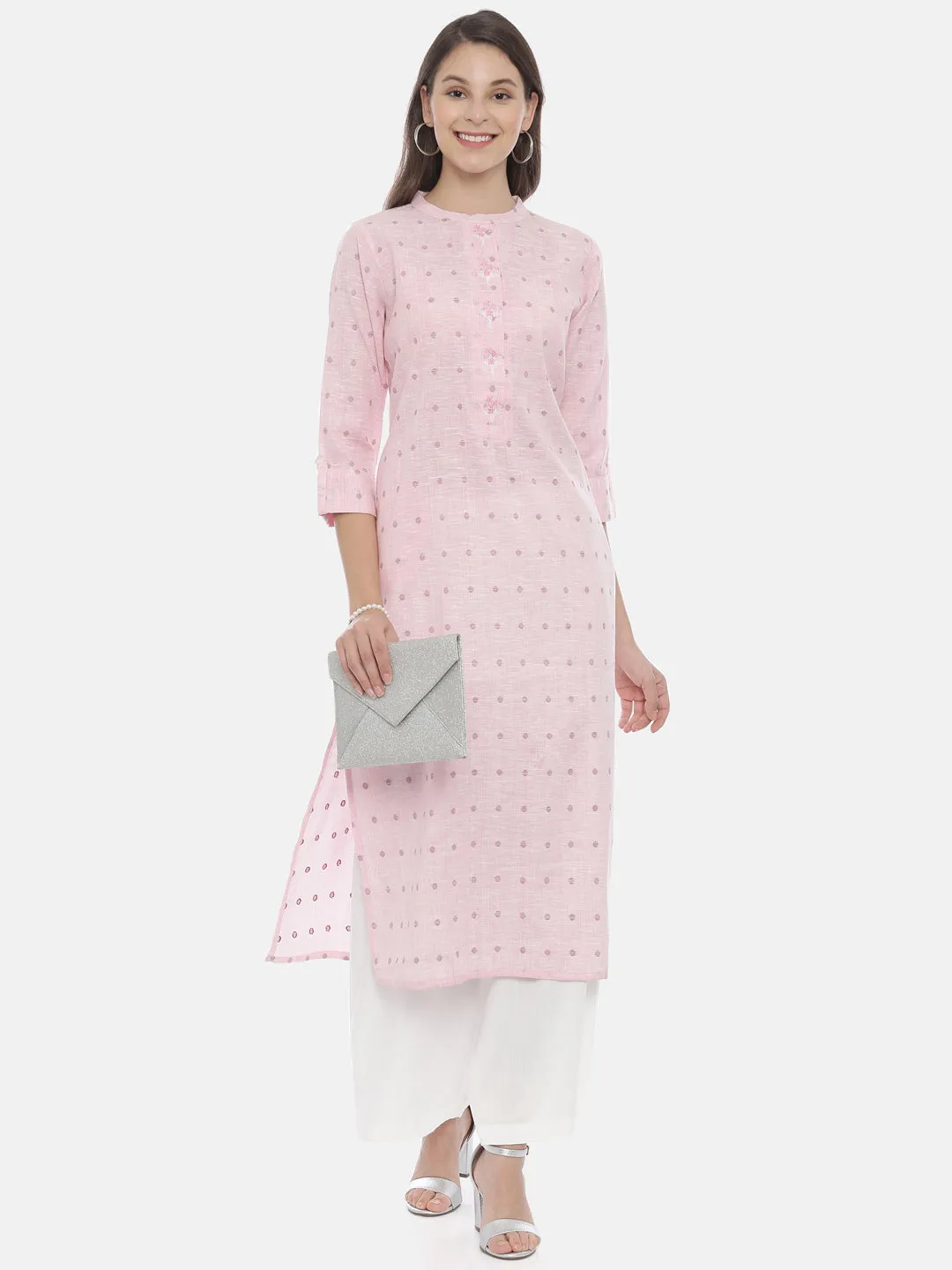 Neeru's Pink Color Slub Cotton Fabric Tunic