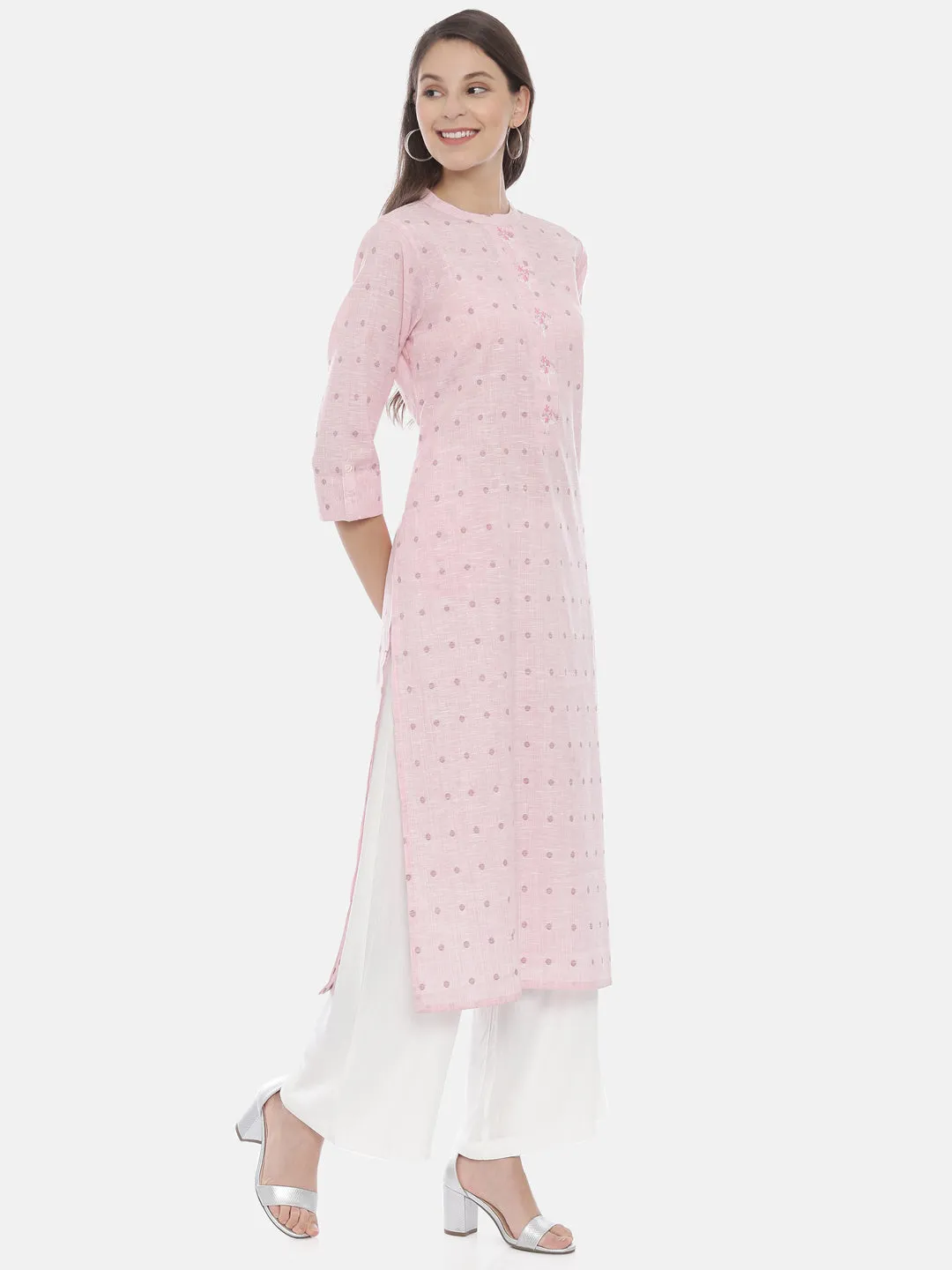 Neeru's Pink Color Slub Cotton Fabric Tunic