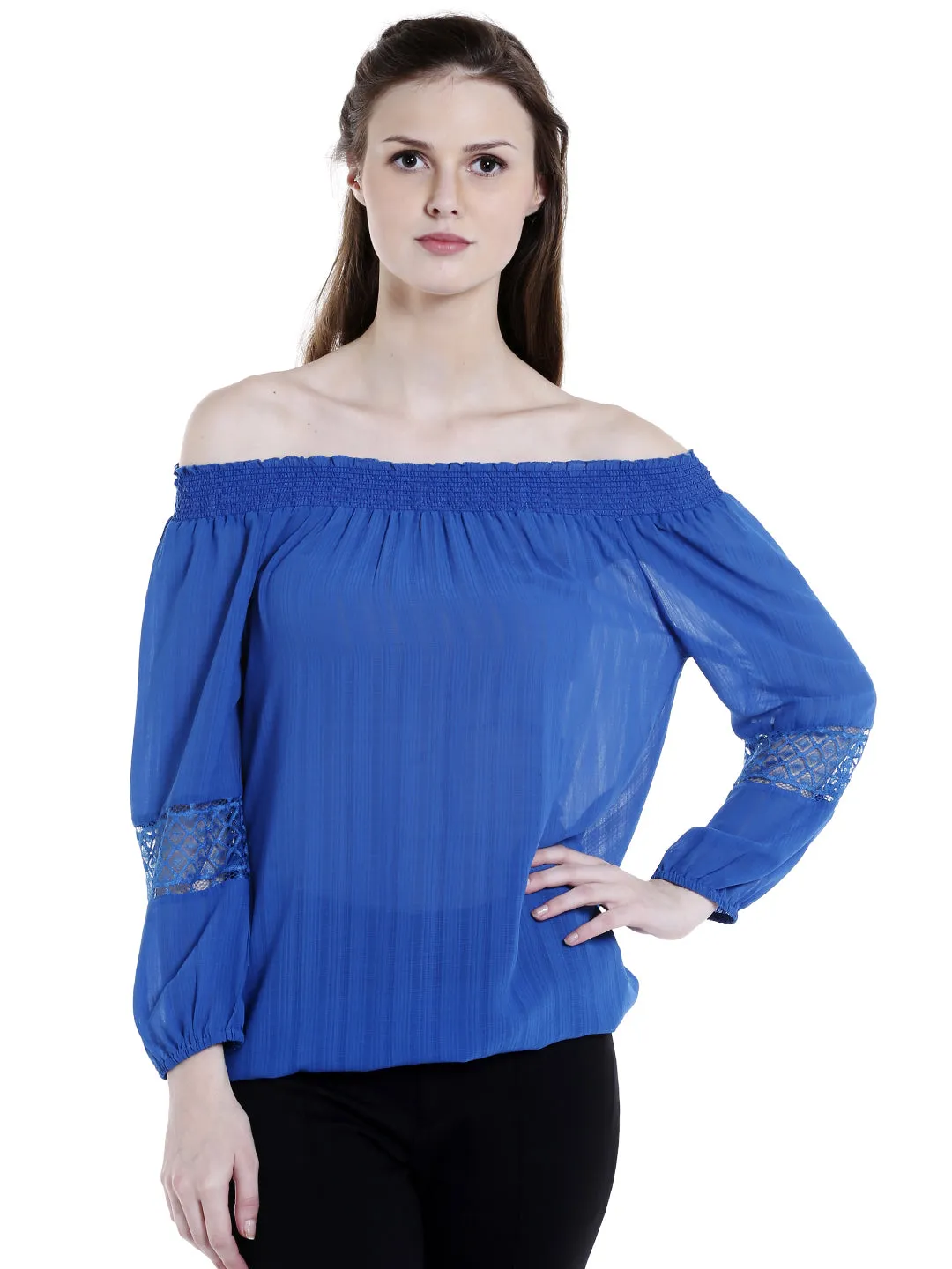 Off Shoulder Blue Solid Top