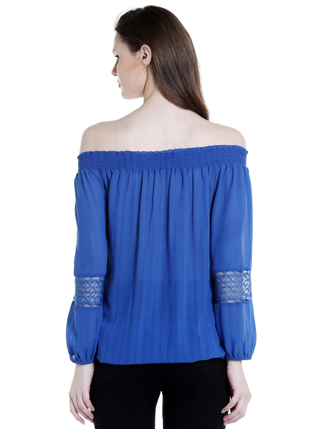 Off Shoulder Blue Solid Top