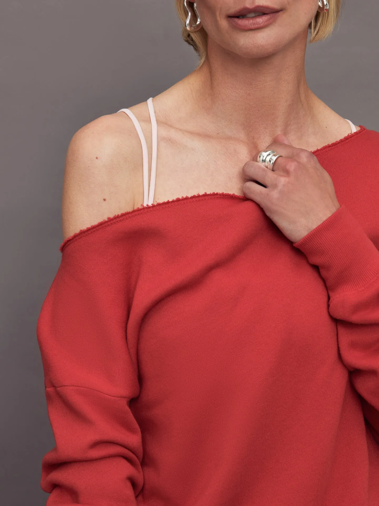 Off Shoulder Sweatshirt in French Terry - Tomato