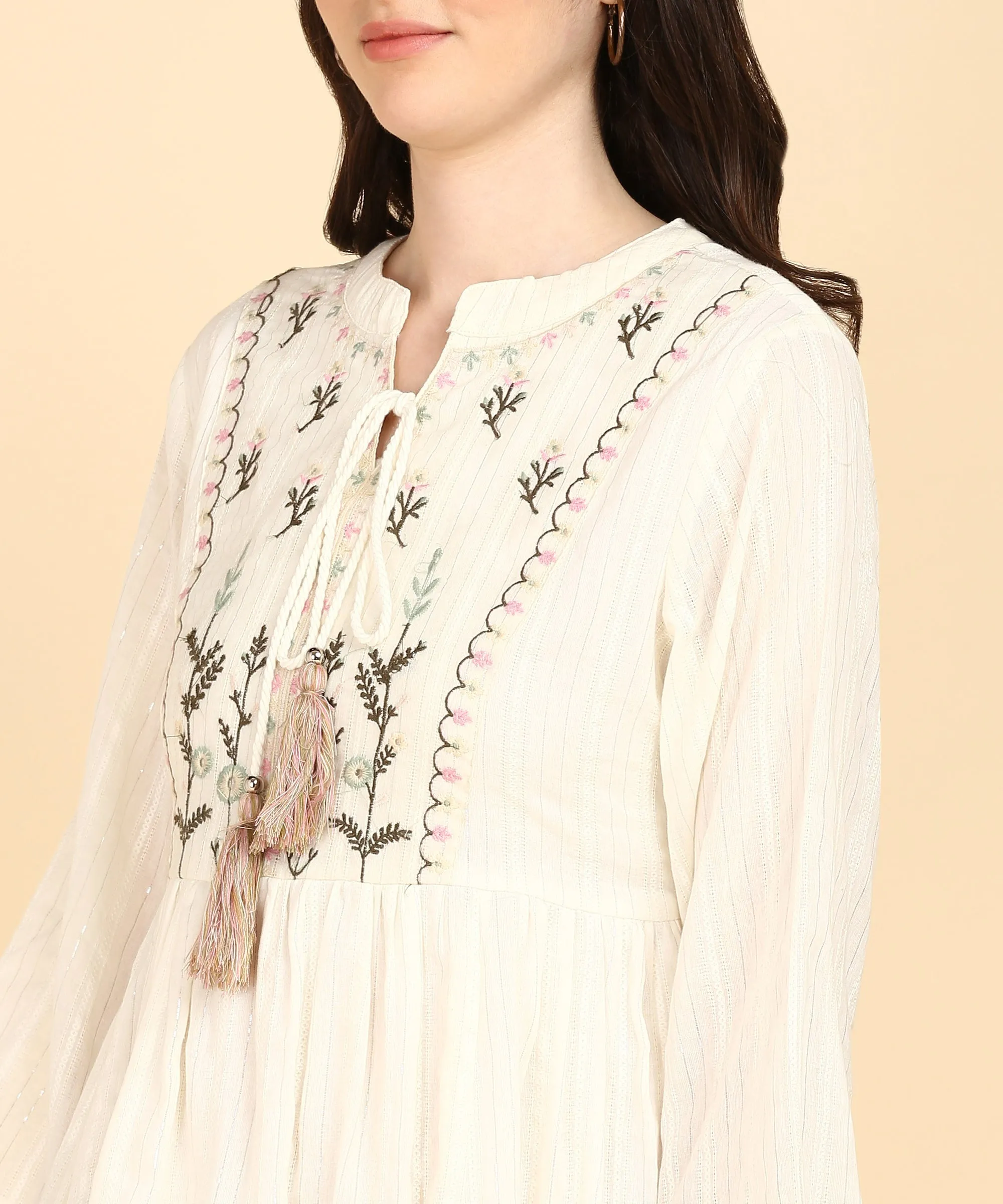 Off-white Cotton Lurex Embroidered Tunic