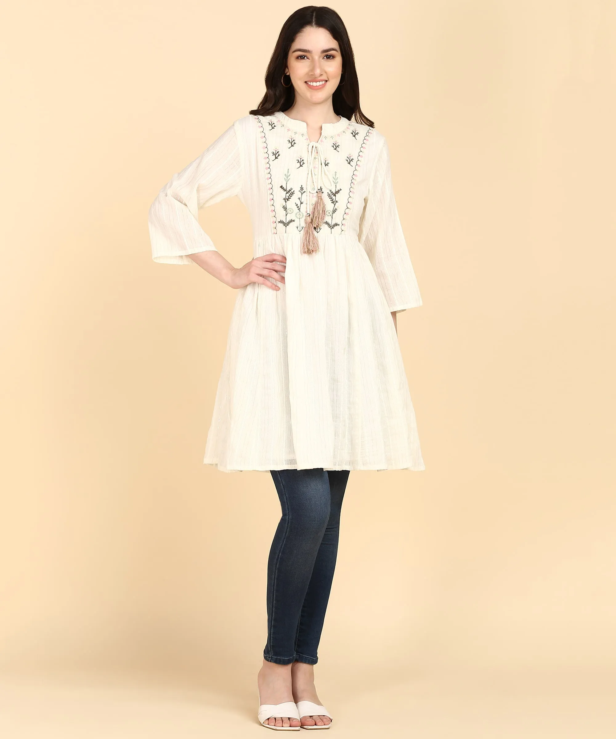 Off-white Cotton Lurex Embroidered Tunic