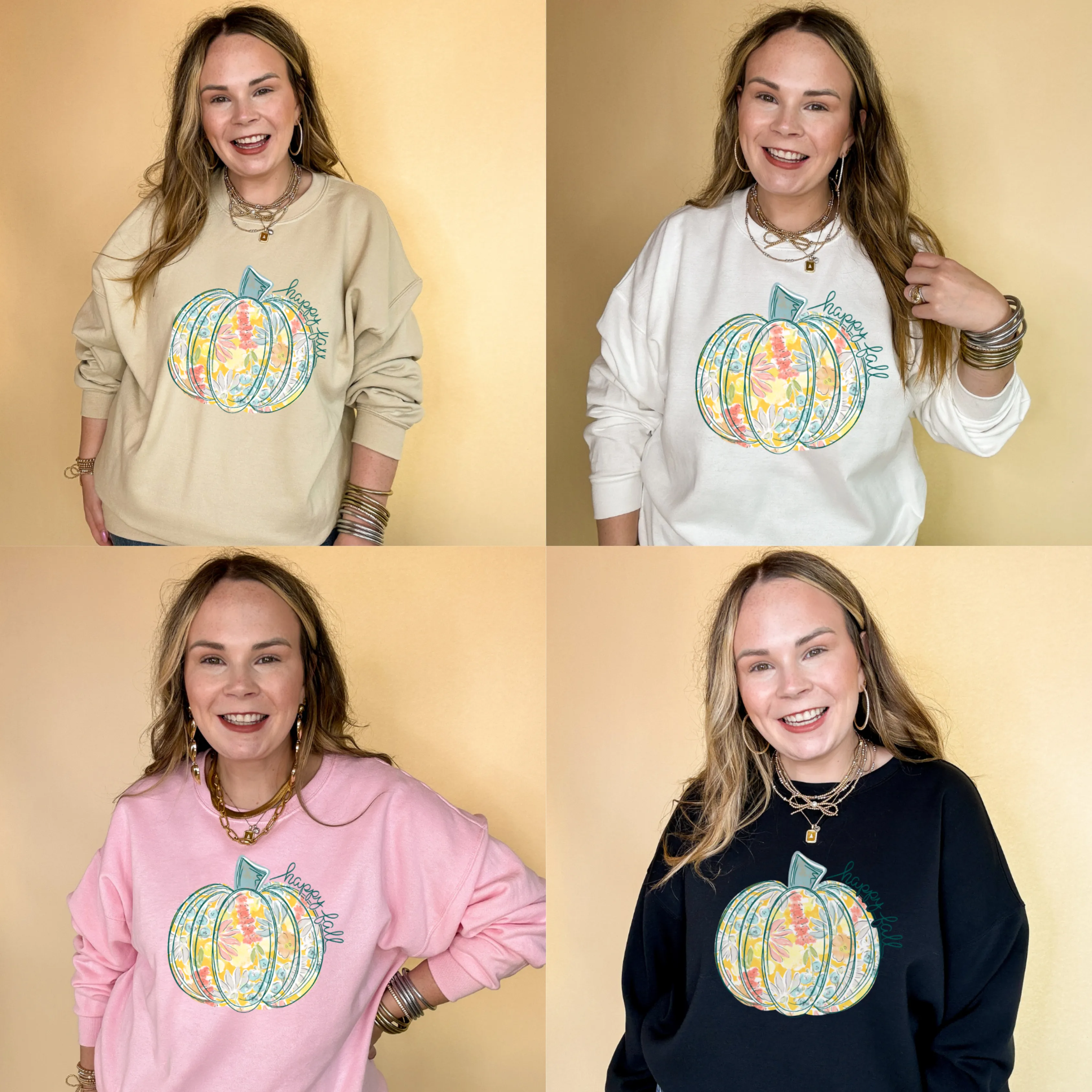 Online Exclusive | Happy Fall Floral Pumpkin Design Graphic Sweatshirt in Multiple Color Options