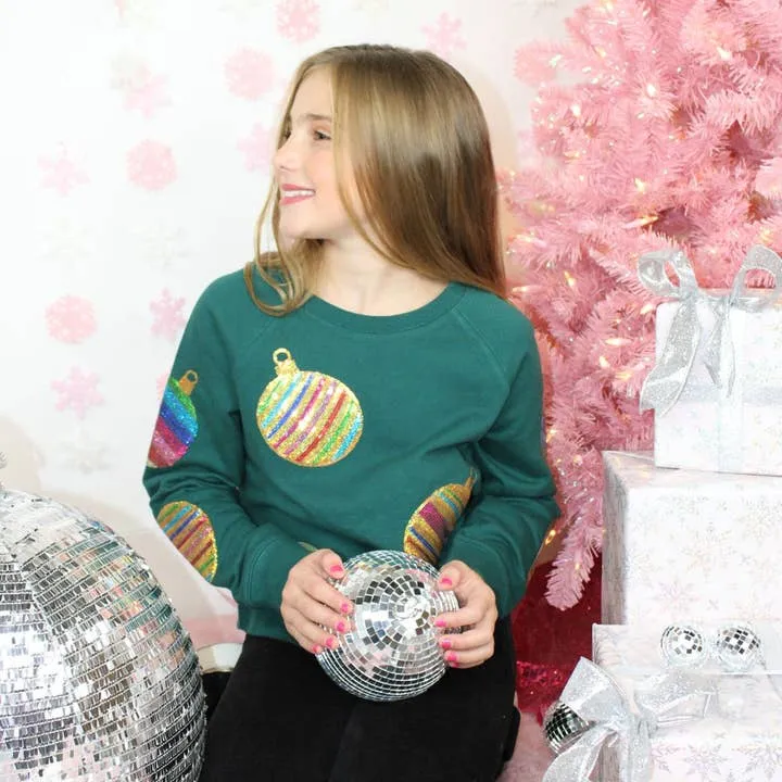 Paper Flower Christmas Ornaments All Over Sequins Crop Sweatshirt - Green