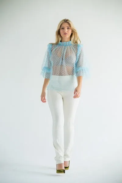 PARKER Sheer Powder Blue Polka Dot Blouse