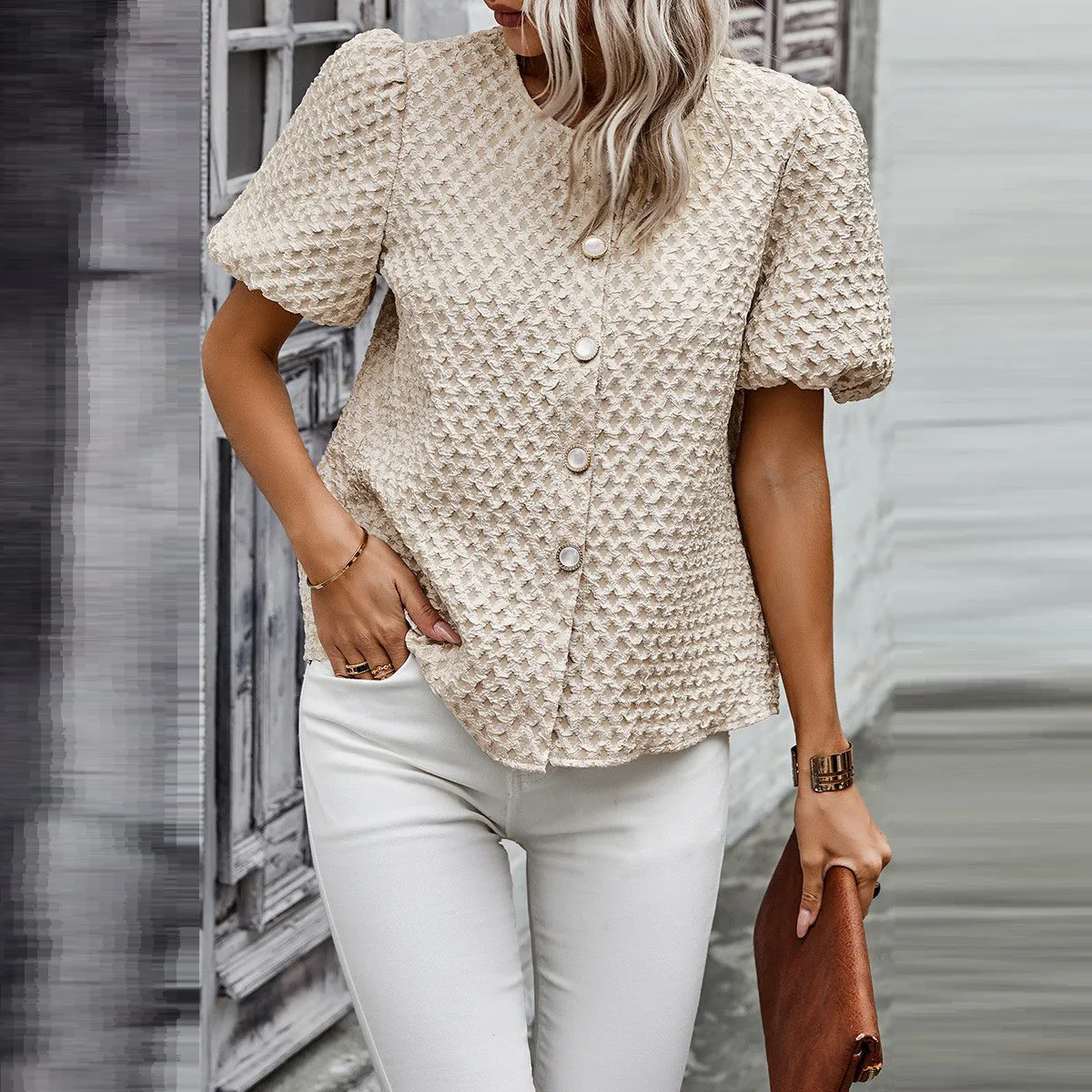 Pearl Adorned Textured Shirt