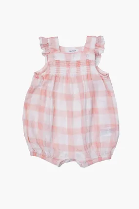 Pink Painted Gingham Smocked Front Overall Shortie