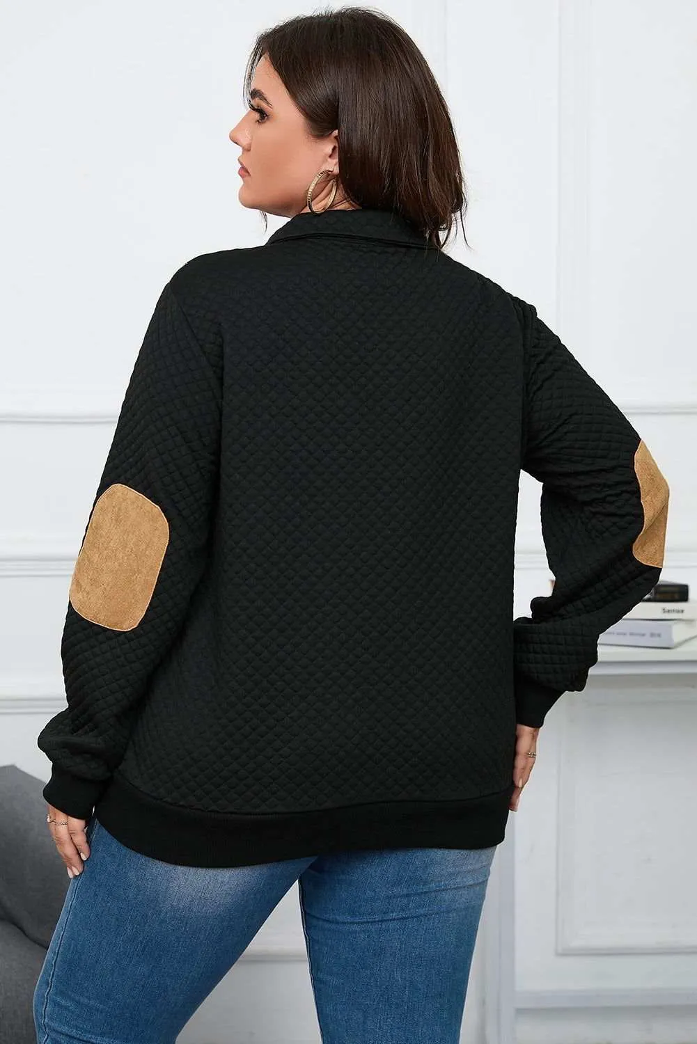 Plus Size Waffle-Knit Collared Neck Sweatshirt - Stylish Comfort