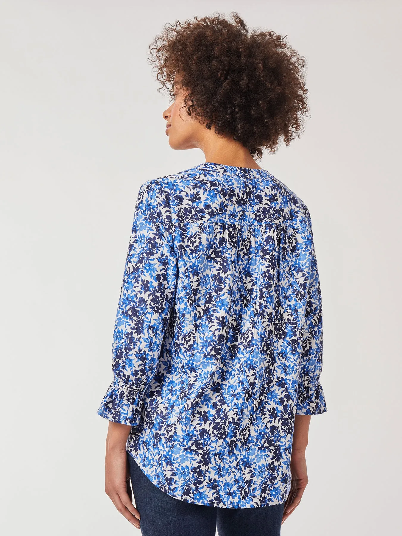 Printed Smocked Sleeve Pleat Front Tunic