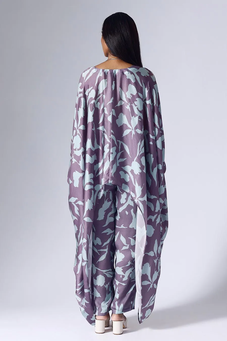 Purple & Blue Foliage Poncho Set