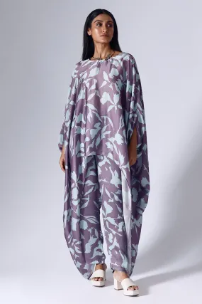 Purple & Blue Foliage Poncho Set