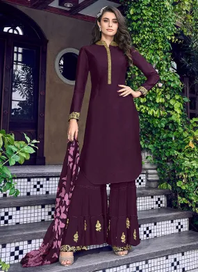 Purple Overall Golden Embroidered Palazzo Suit Set