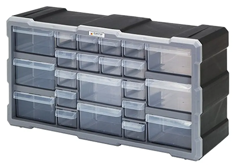 Quantum Storage Systems PDC-22BK Drawer Cabinet, 22-Drawer, Polypropylene, 19-1/2 in OAW, 10 in OAH, 6-1/4 in OAD :EA: QUANTITY: 1