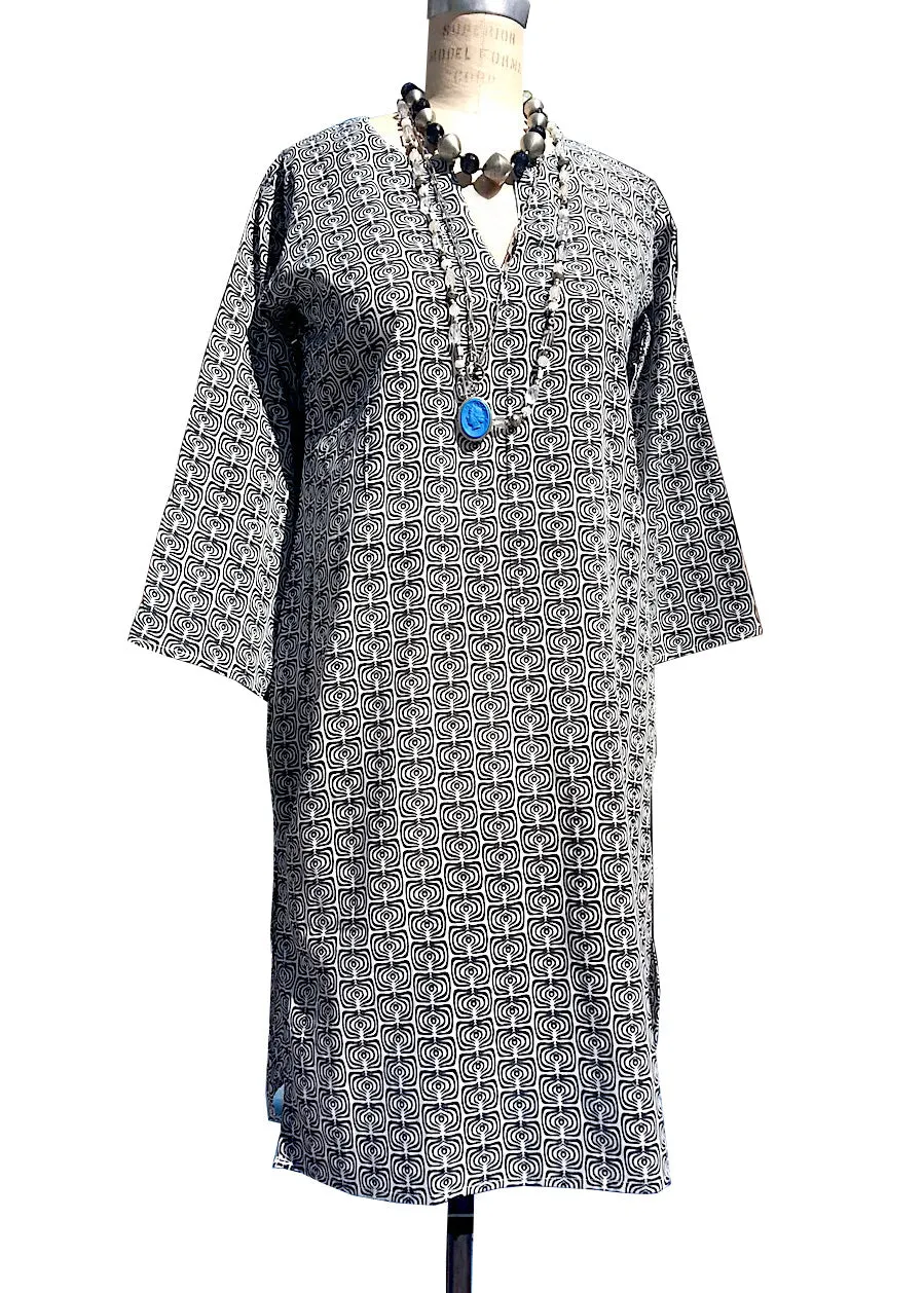 Raja Cotton Long Tunic Black and White Mod