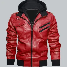 Red Bomber Jacket With Hood