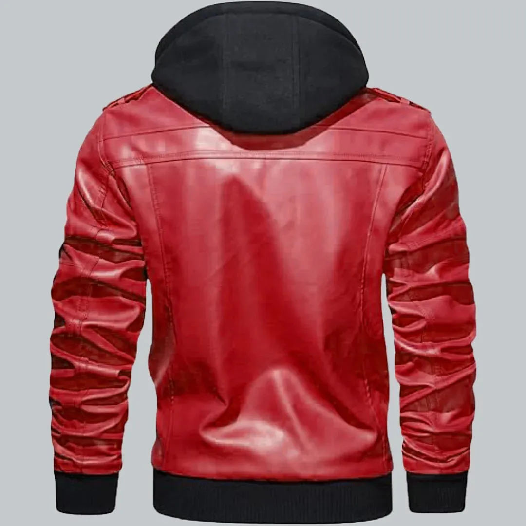 Red Bomber Jacket With Hood