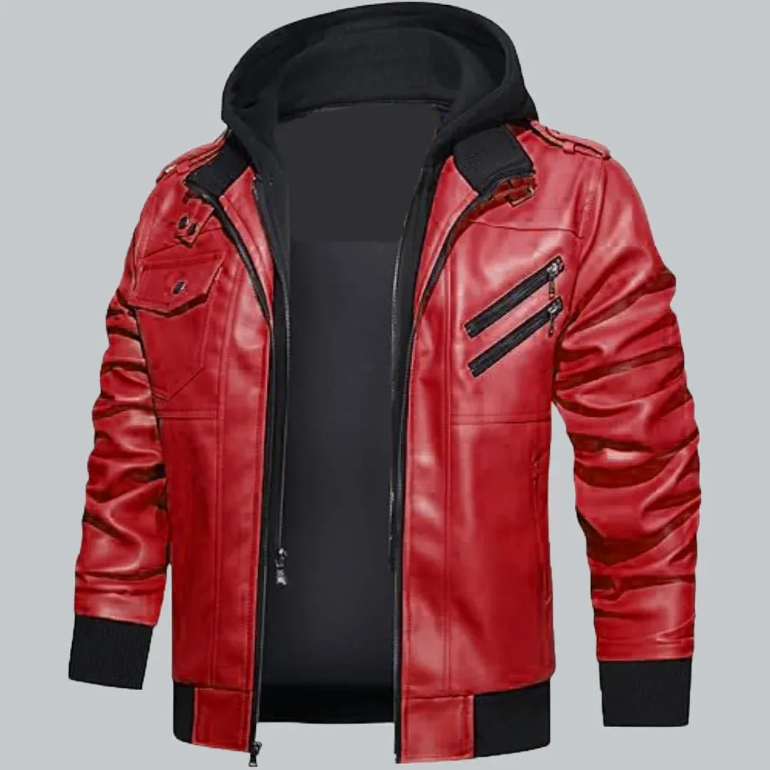 Red Bomber Jacket With Hood