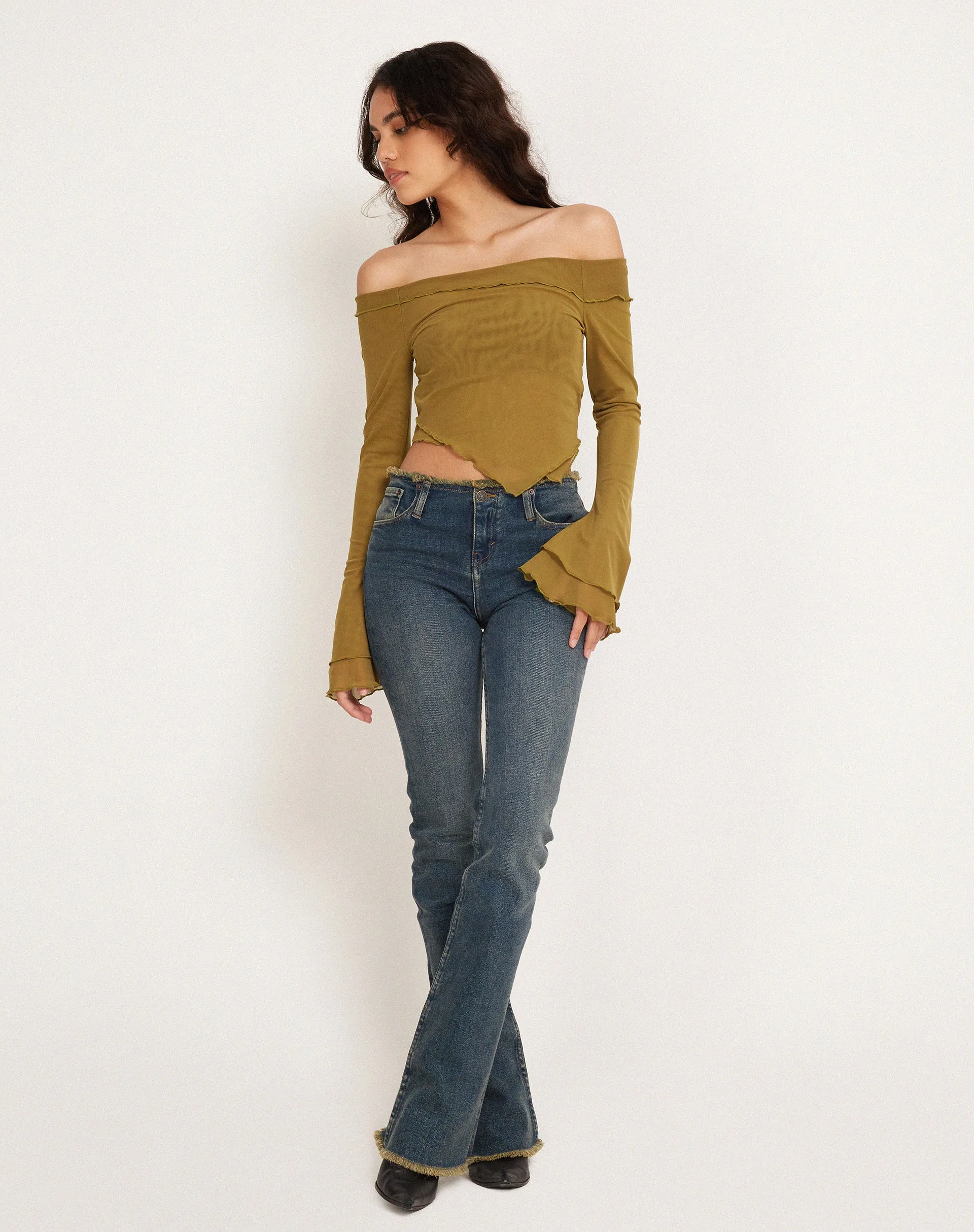 Shenly Bardot Top in Green Moss