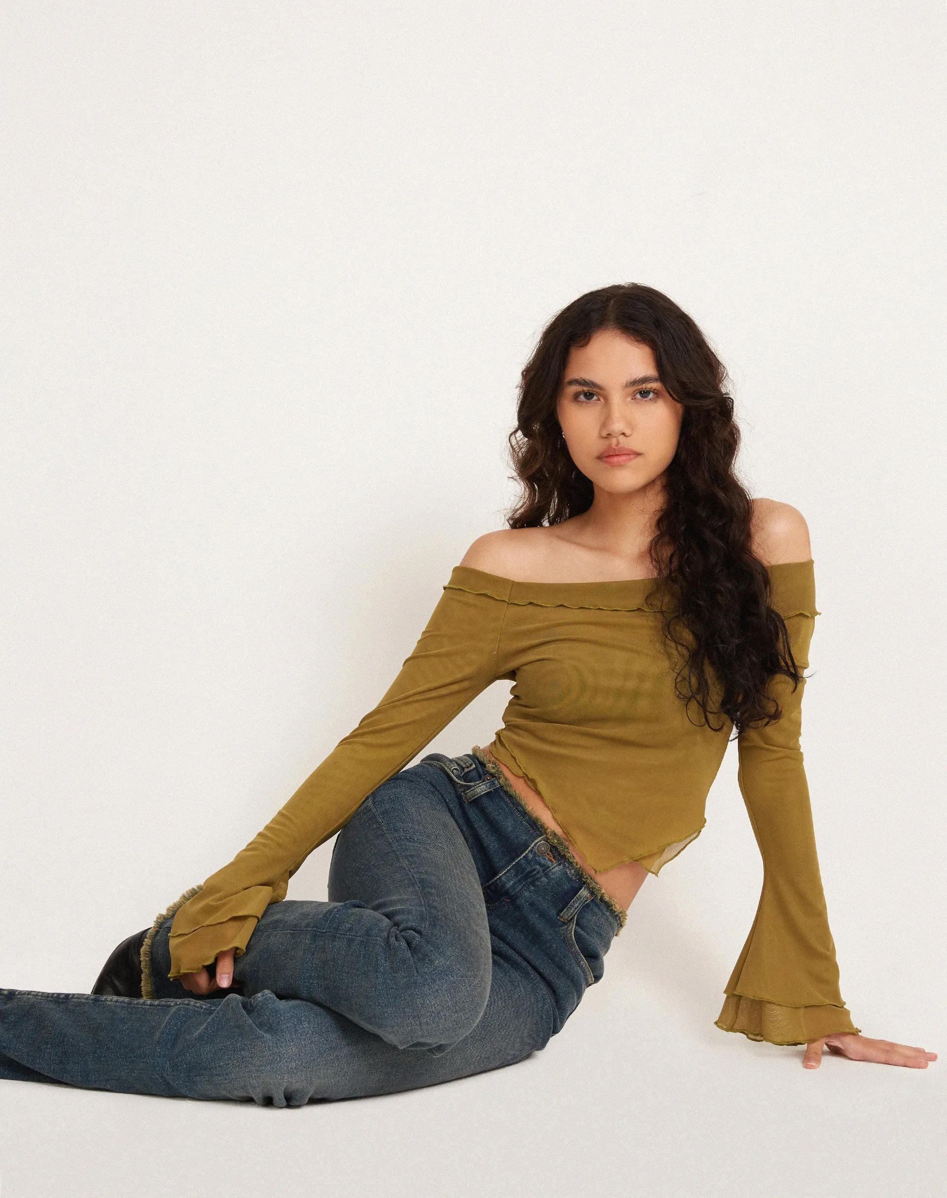 Shenly Bardot Top in Green Moss