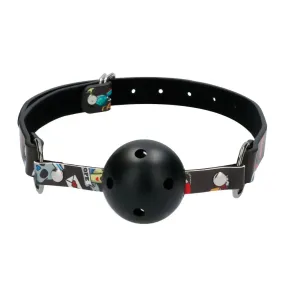 Shots Black Breathable Ball Gag with Printed Leather Straps