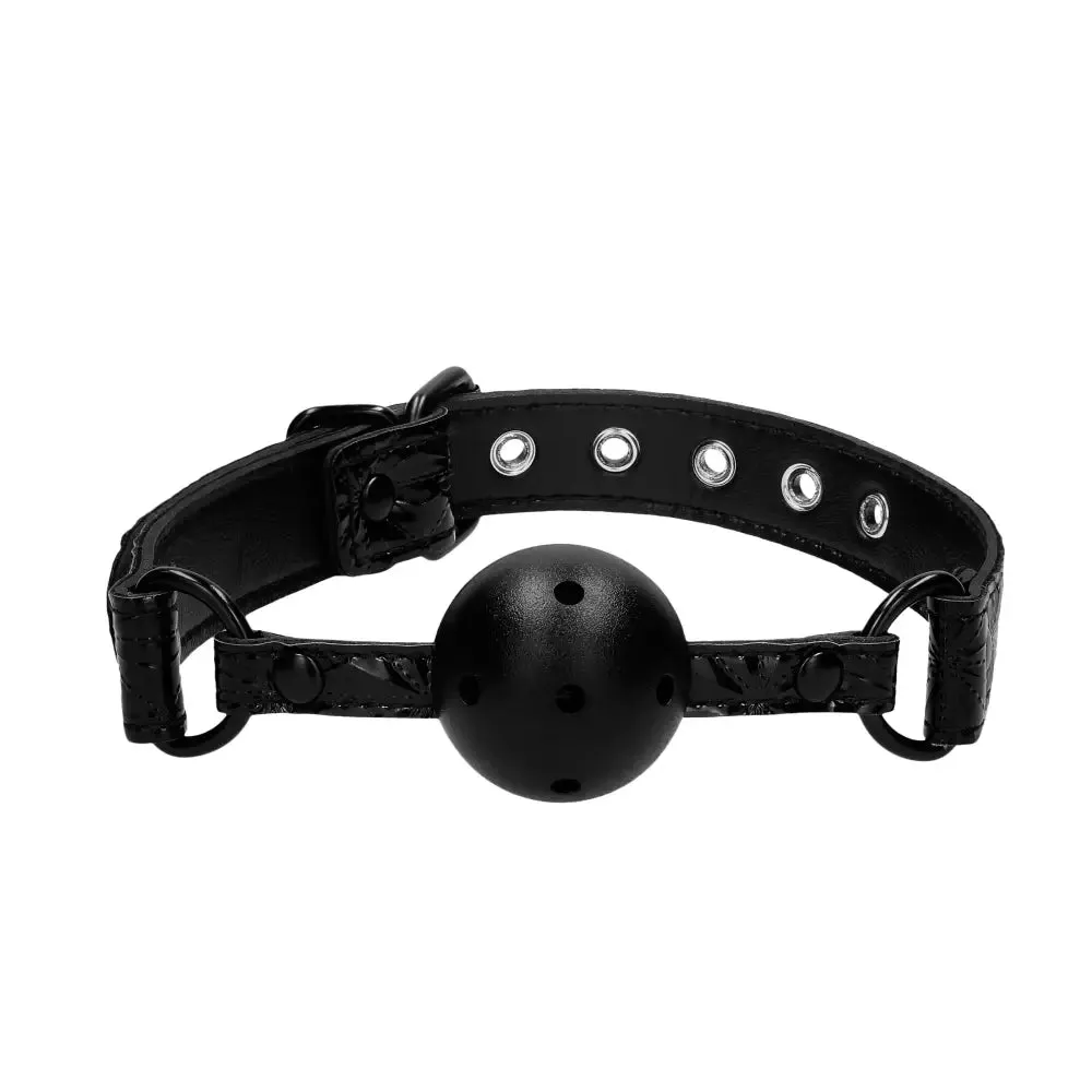 Shots Toys Breathable Black Bondage Mouth Ball Gag with Adjustable Straps