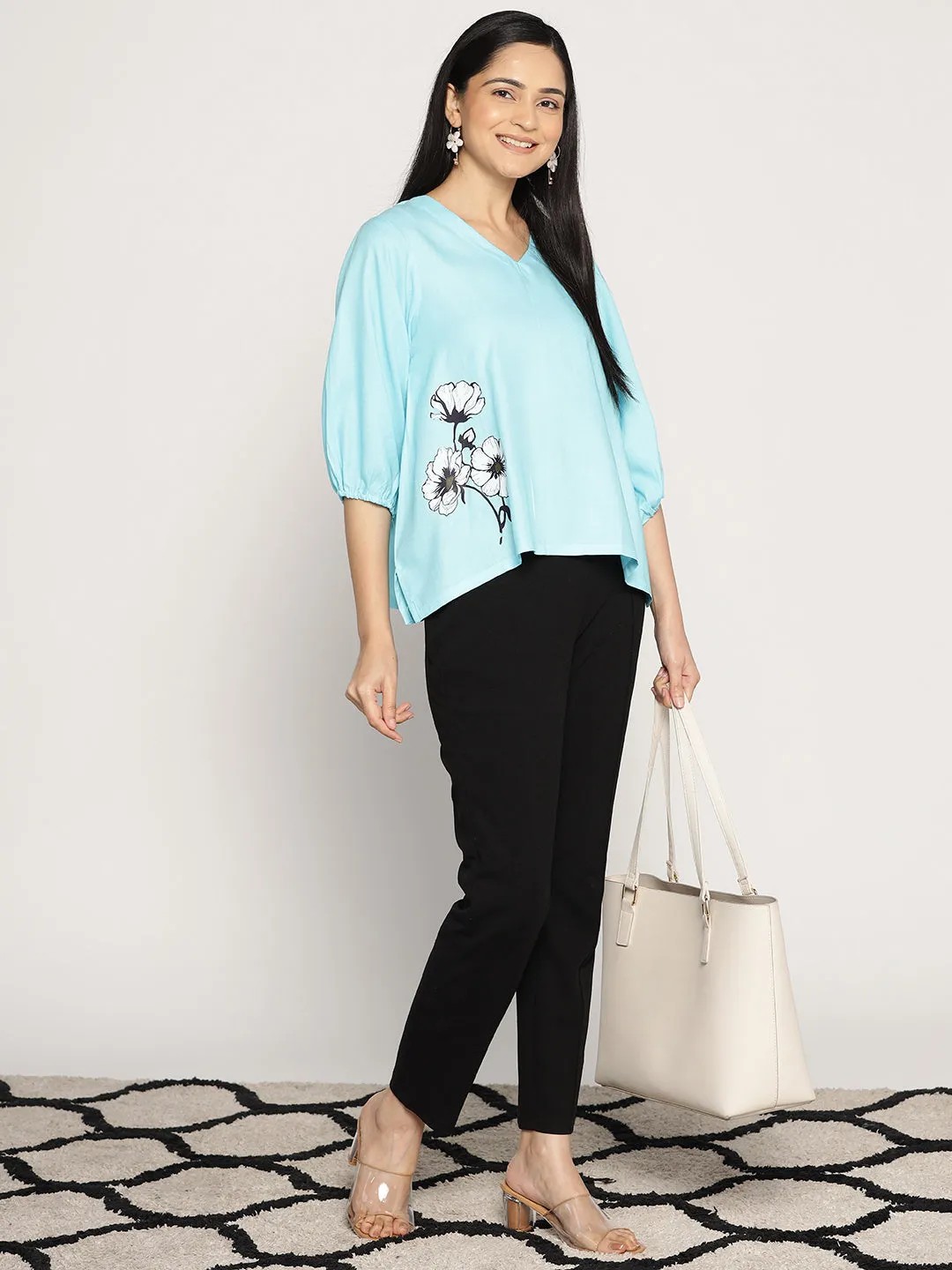 Skyblue Rayon Top - FoliageFusion