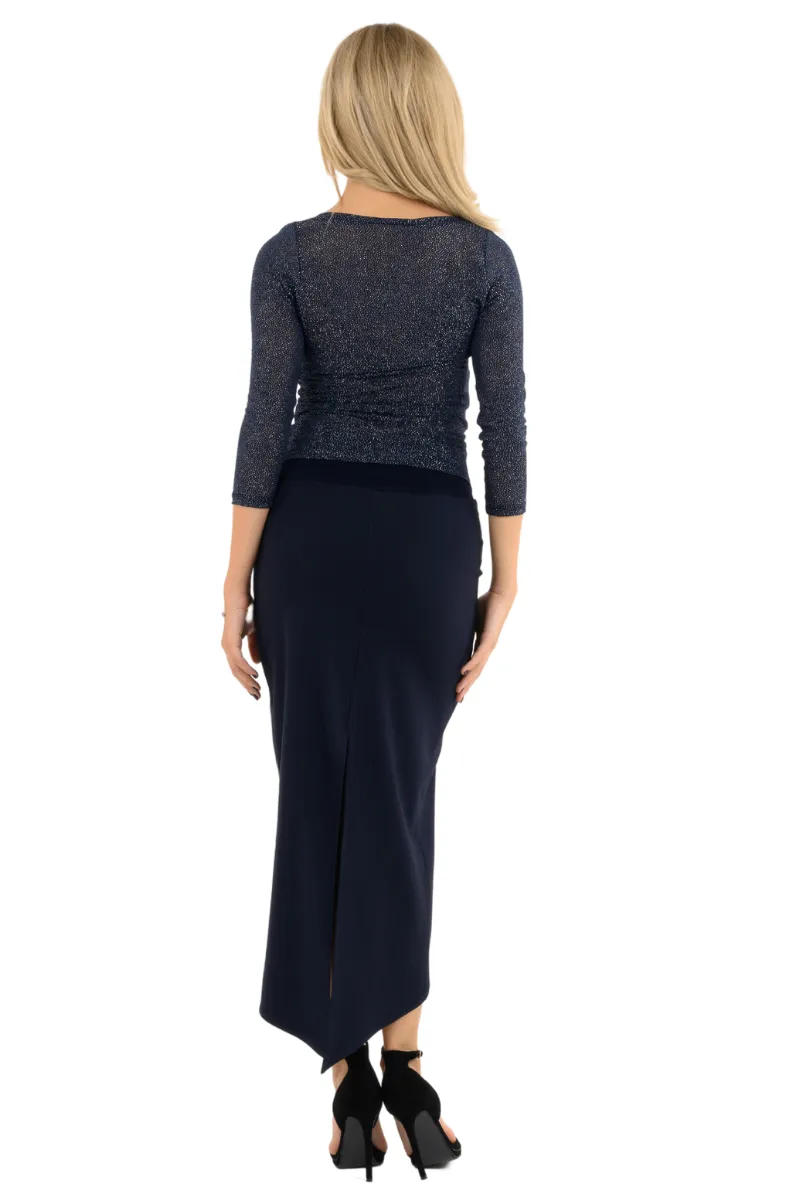 Sparkling Draped Neckline Sleeved Top