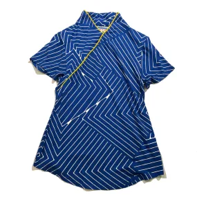 Stand Collar Mui Jai Top, Blue Striping/Yellow