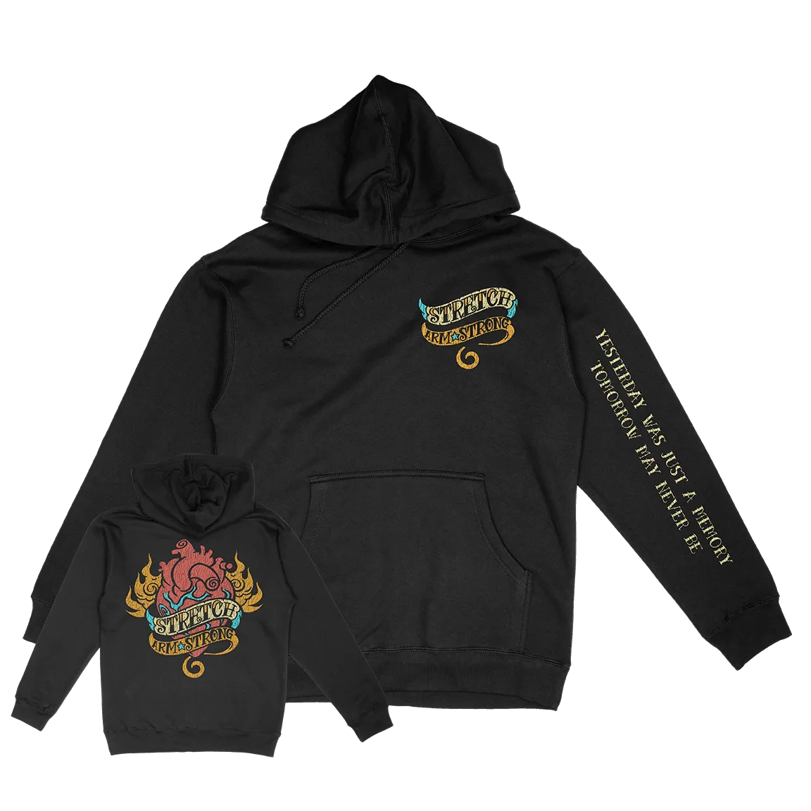 Stretch Arm Strong "Yesterday" Black Hooded Sweatshirt