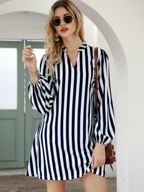 Striped Notched Neck Tunic Dress