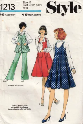 Style 1213 Womens Pinafore Tent Dress & Blouse 1970s Vintage Sewing Pattern Size 16 Bust 38 inches