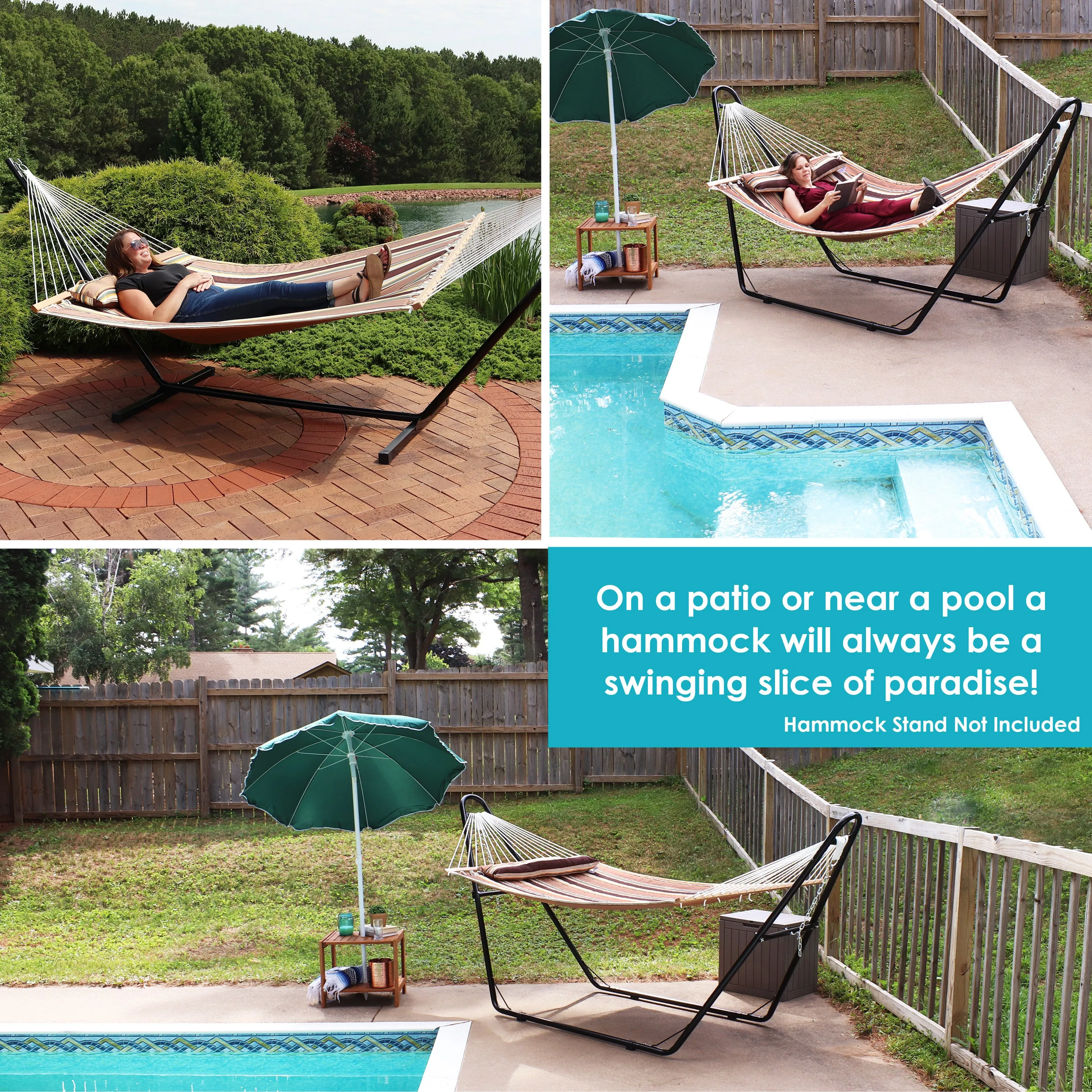 Sunnydaze 2-Person Quilted Fabric Double Hammock with Pillow