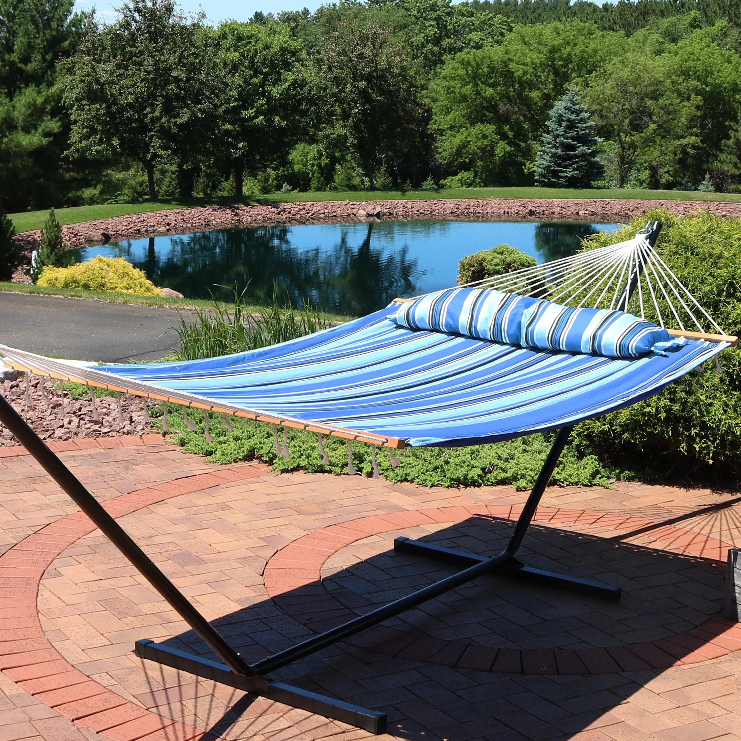 Sunnydaze 2-Person Quilted Fabric Double Hammock with Pillow