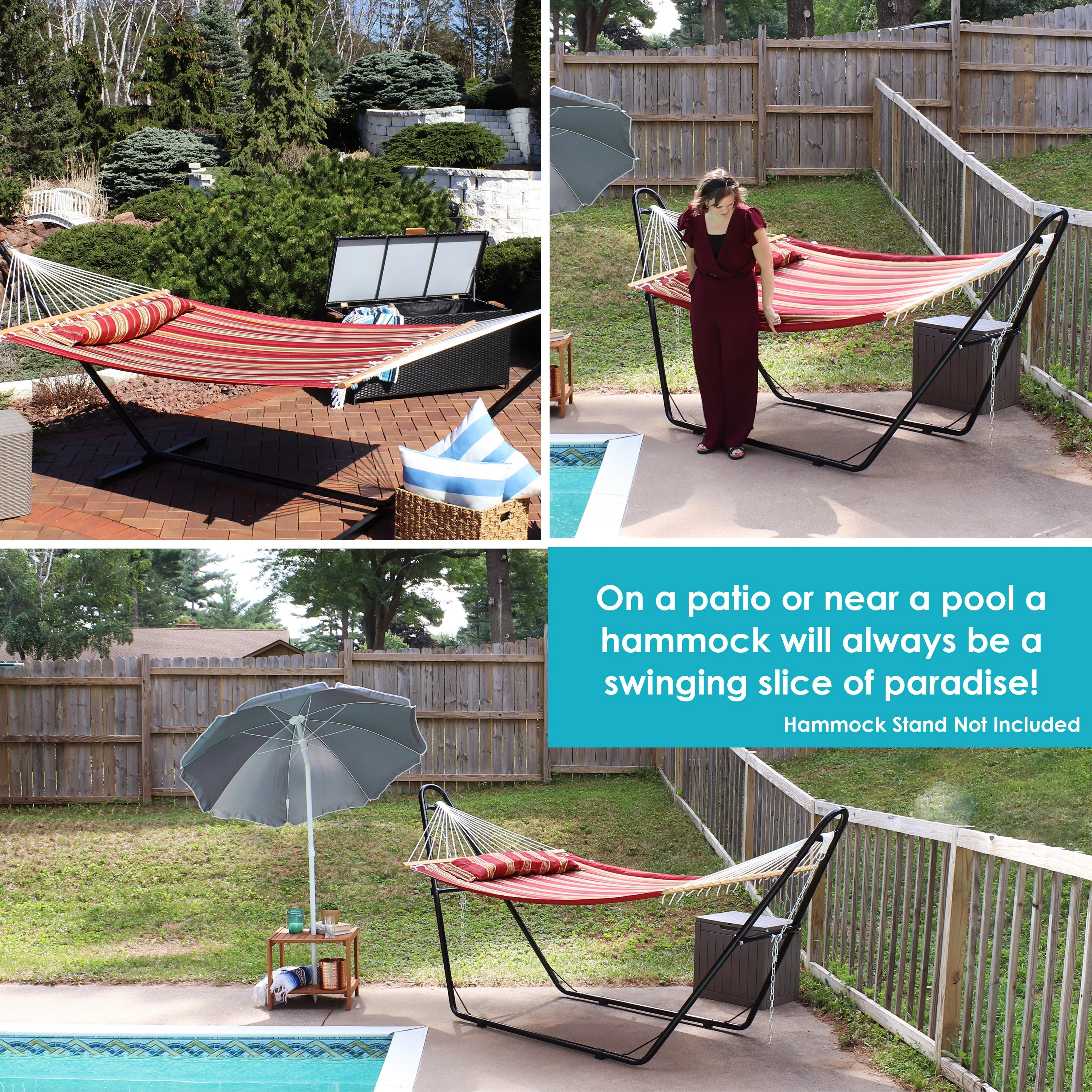 Sunnydaze 2-Person Quilted Fabric Double Hammock with Pillow