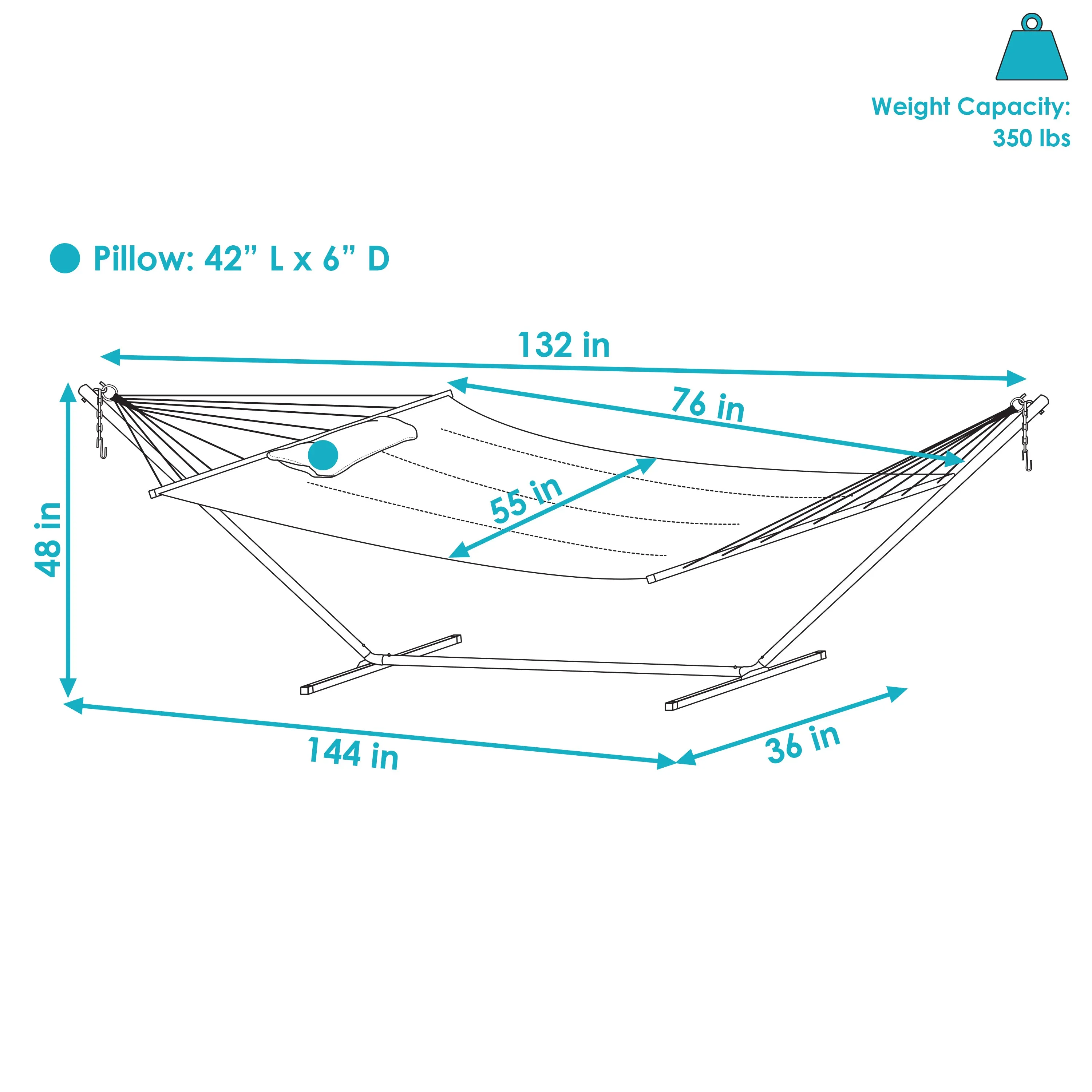 Sunnydaze 2-Person Quilted Hammock with Pillow and Stand - Tidal Wave