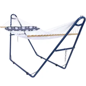 Sunnydaze 2-Person Rope Hammock with Matte Blue Steel Stand