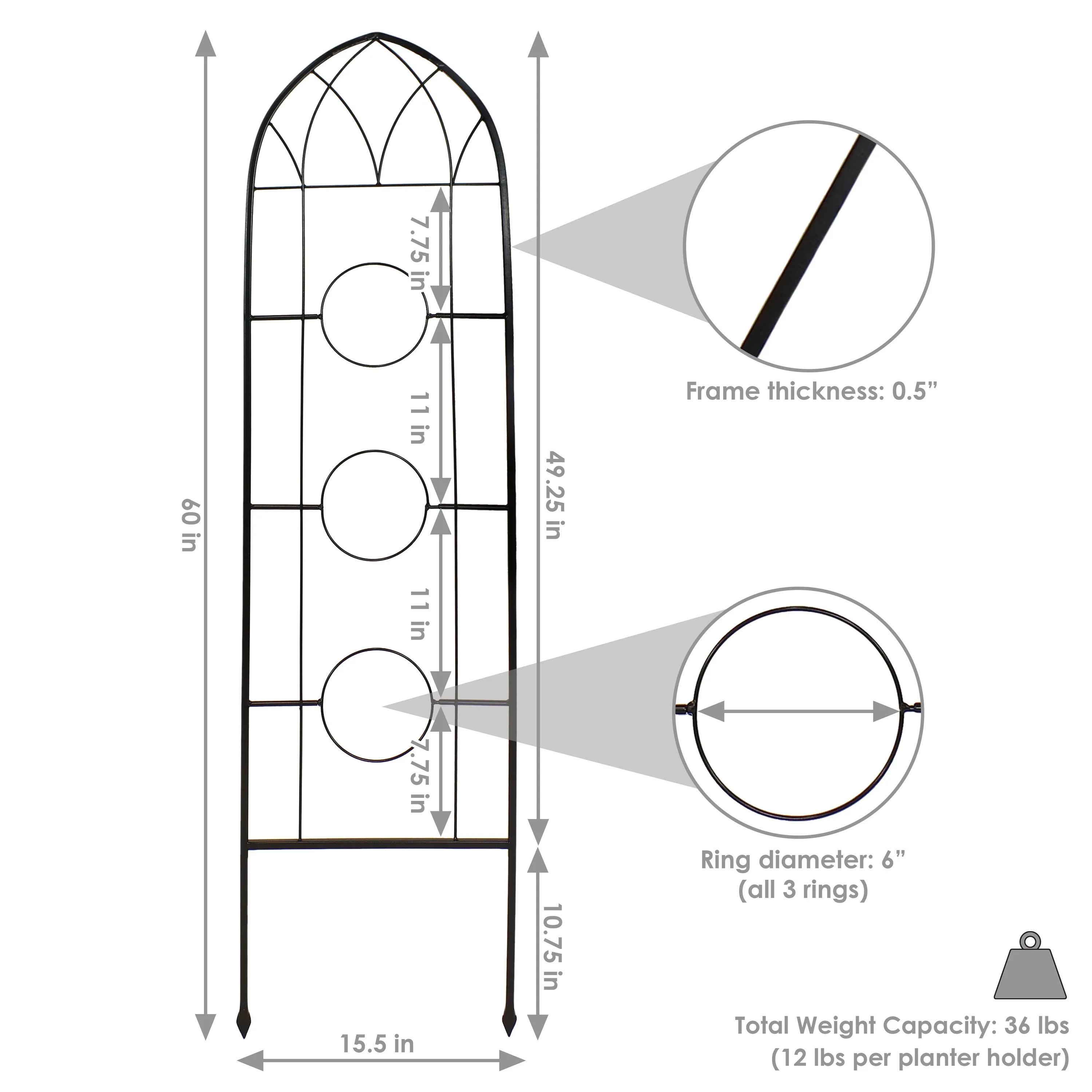 Sunnydaze 2-Piece Arched Garden Trellis with Folding Flowerpot Supports