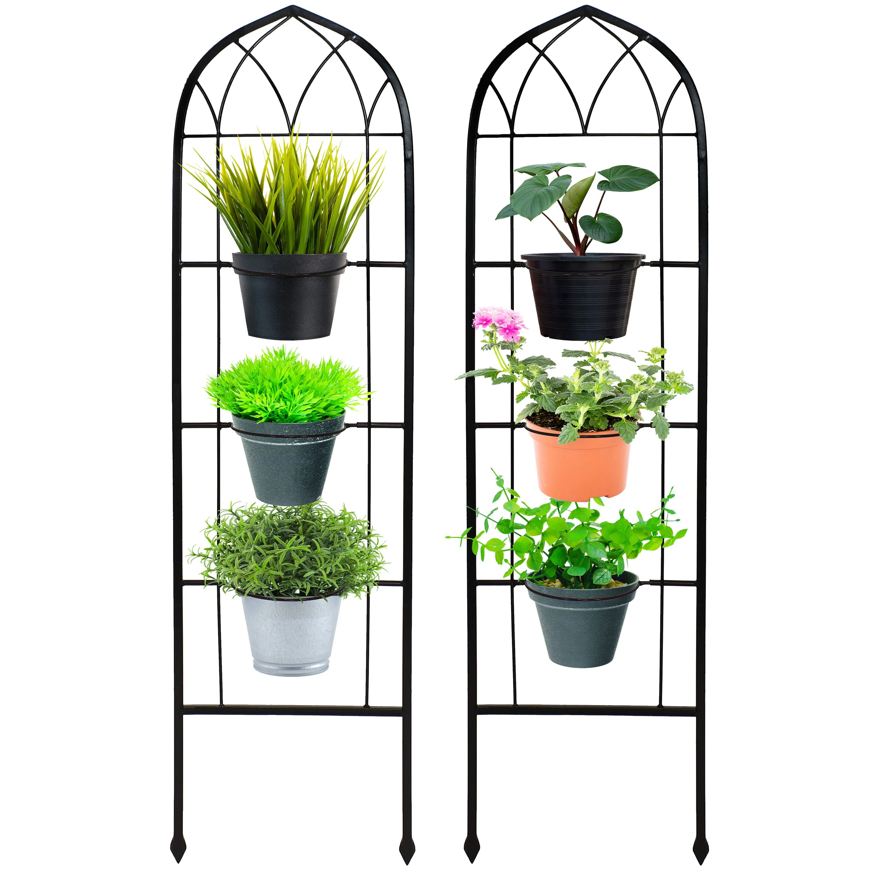 Sunnydaze 2-Piece Arched Garden Trellis with Folding Flowerpot Supports