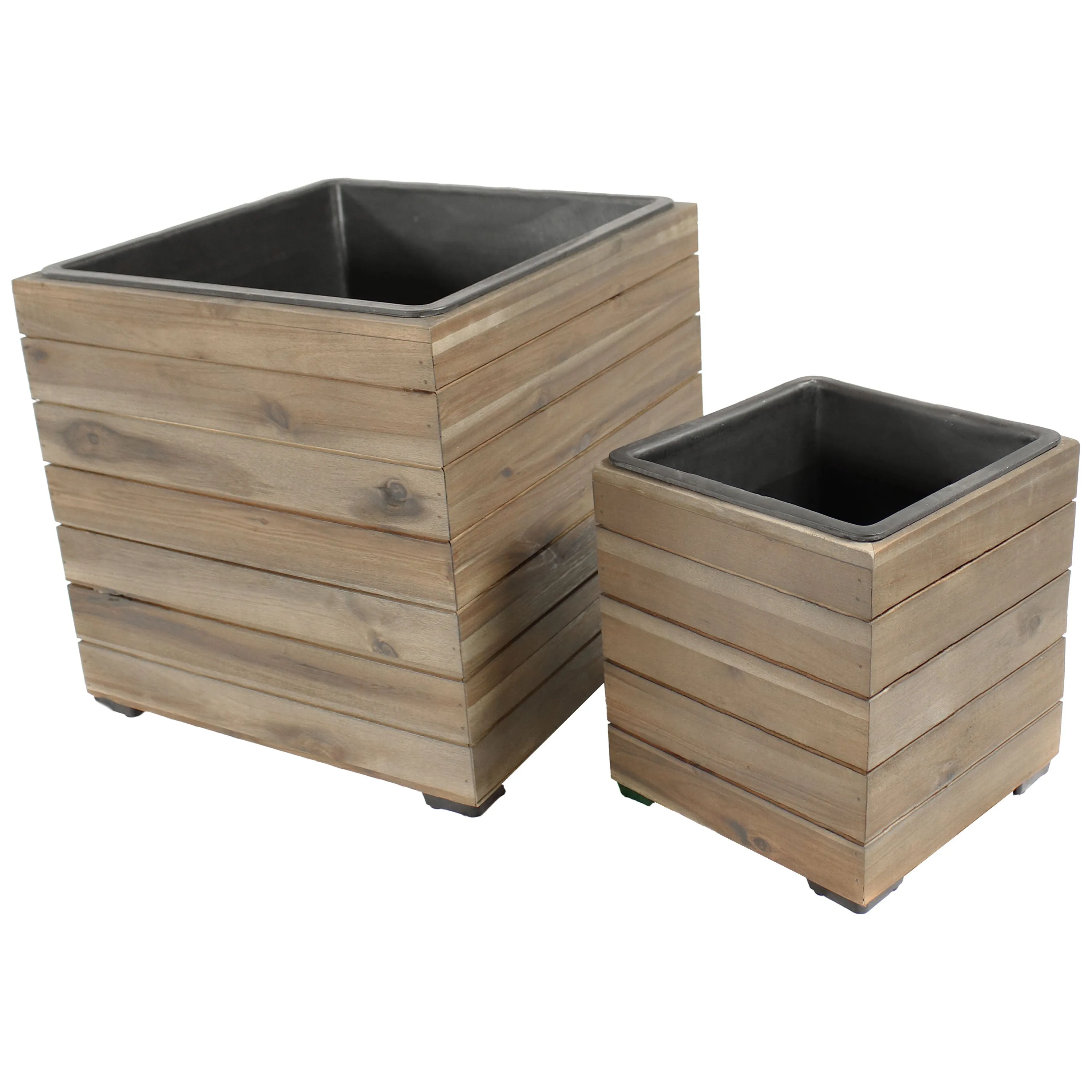 Sunnydaze 2-Piece Wooden Planter Boxes with Plastic Liners