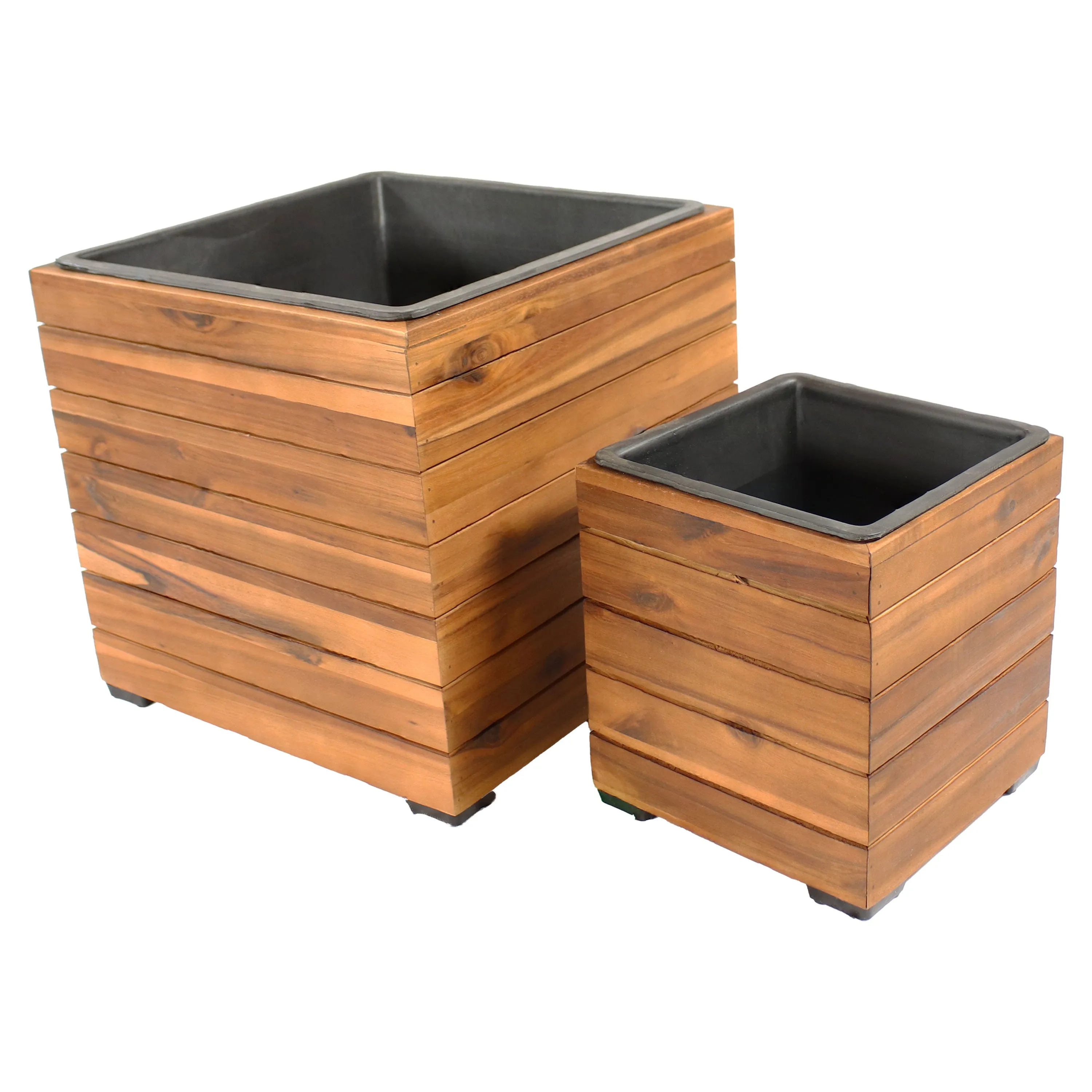 Sunnydaze 2-Piece Wooden Planter Boxes with Plastic Liners