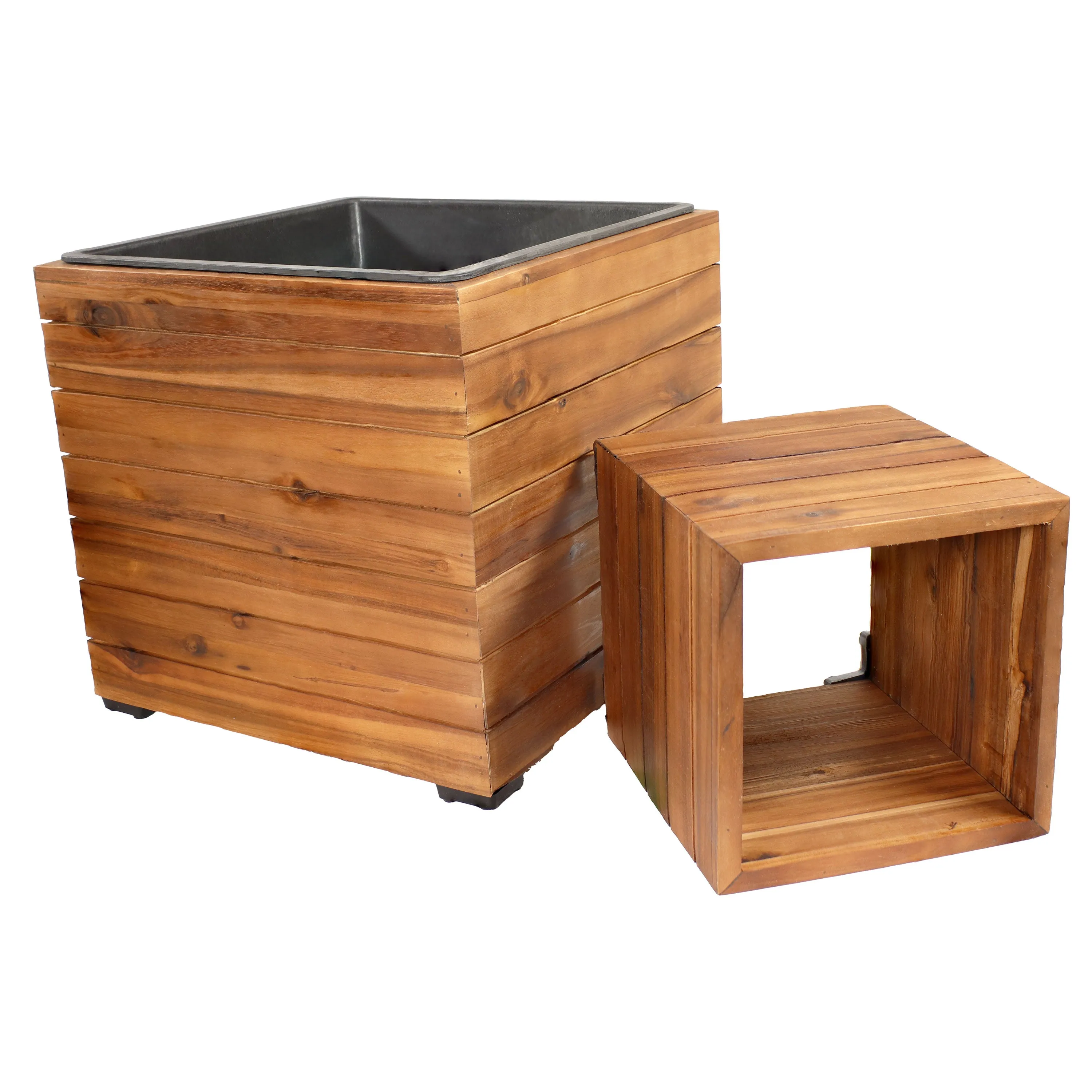 Sunnydaze 2-Piece Wooden Planter Boxes with Plastic Liners