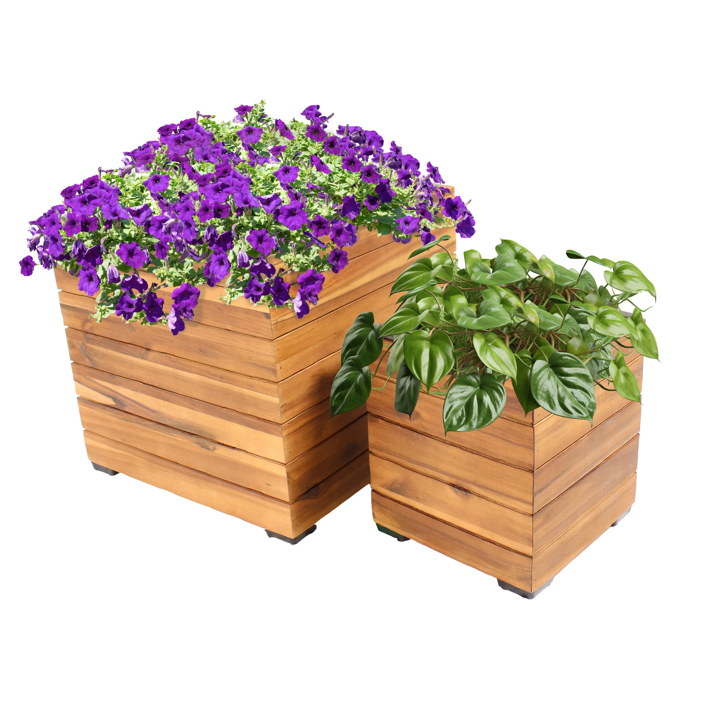 Sunnydaze 2-Piece Wooden Planter Boxes with Plastic Liners