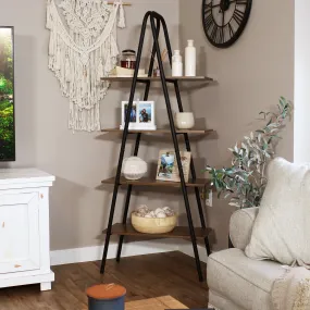 Sunnydaze 4-Tier Industrial Ladder Shelf - Brown