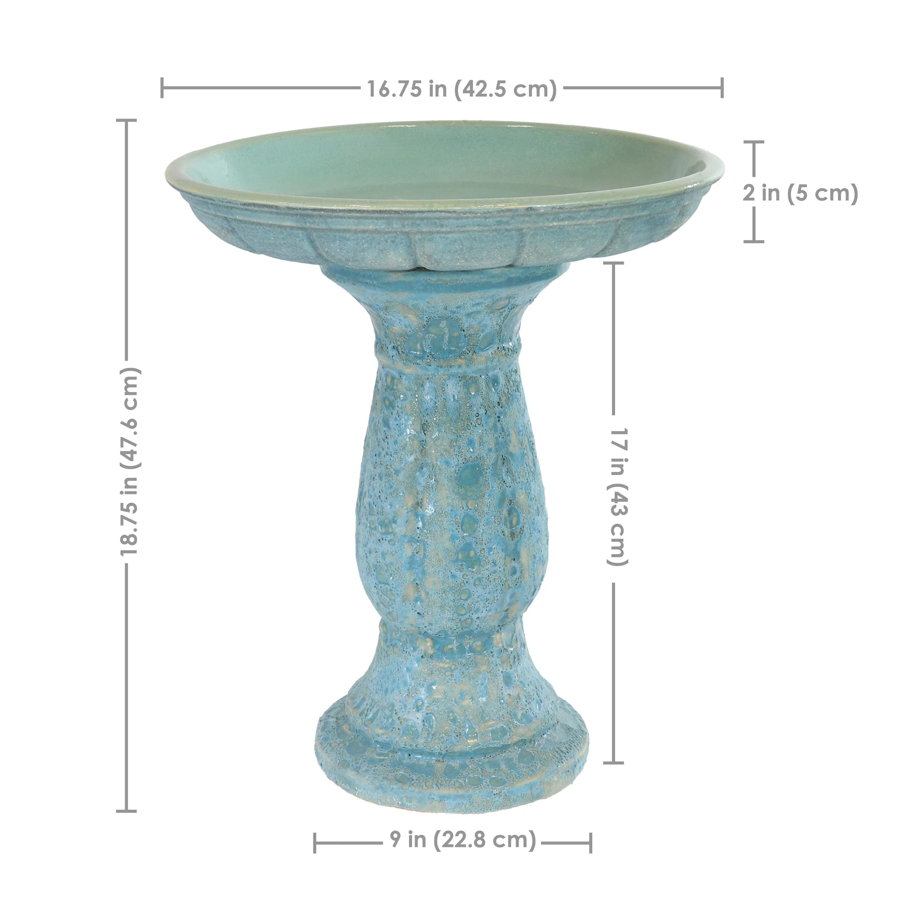 Sunnydaze Avignon Outdoor Ceramic Bird Bath - Blue Lava Finish - 18.75" H