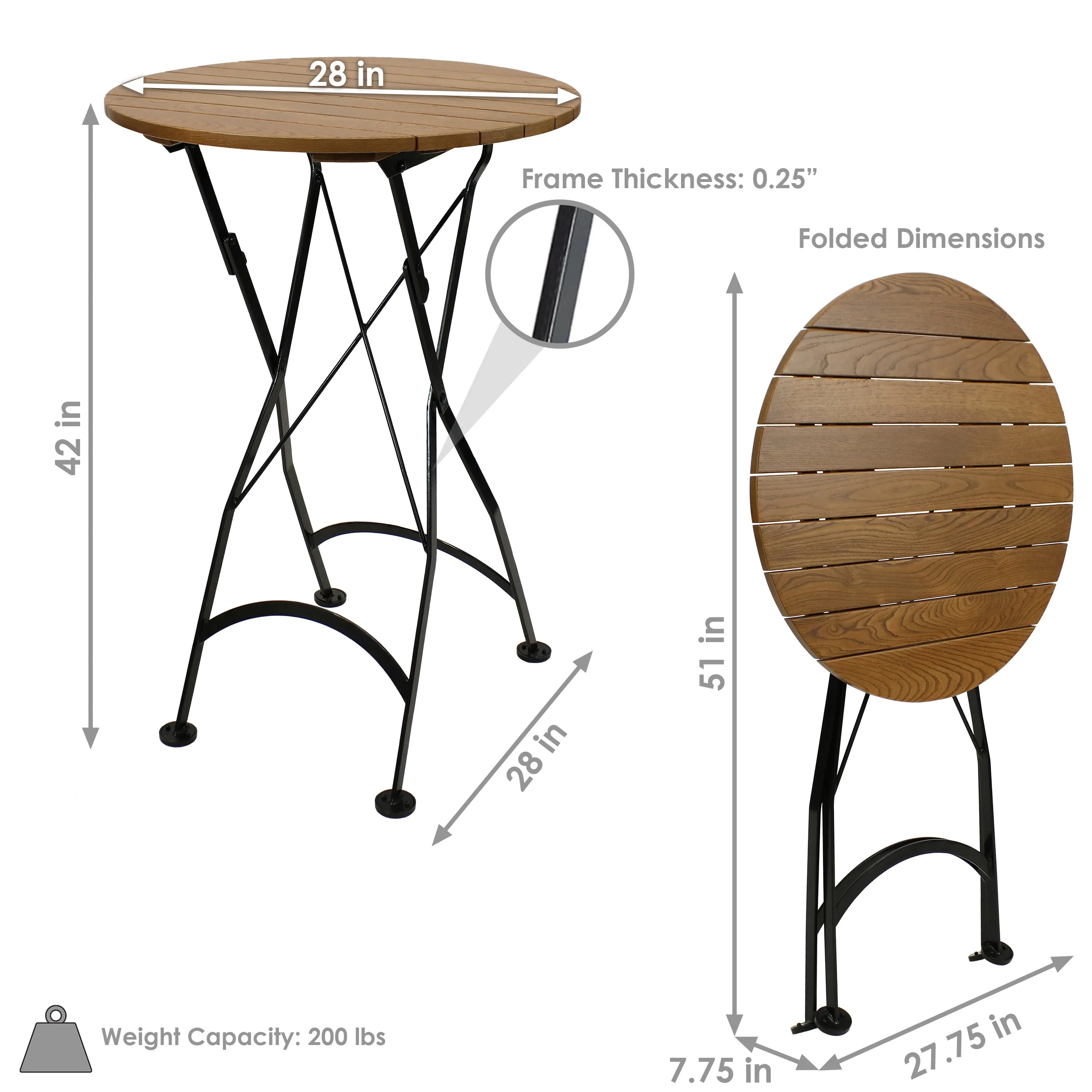 Sunnydaze Bar Height Folding European Chestnut Wood Round Table - 28" Round