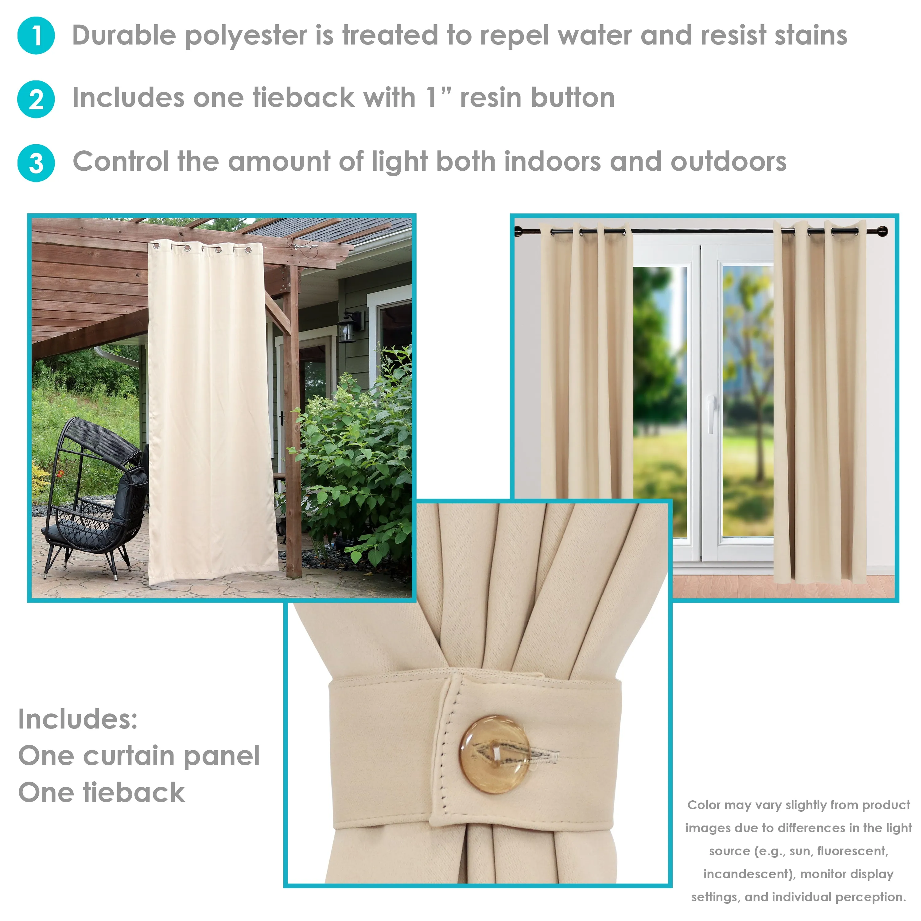 Sunnydaze Beige Outdoor Room Darkening Curtains