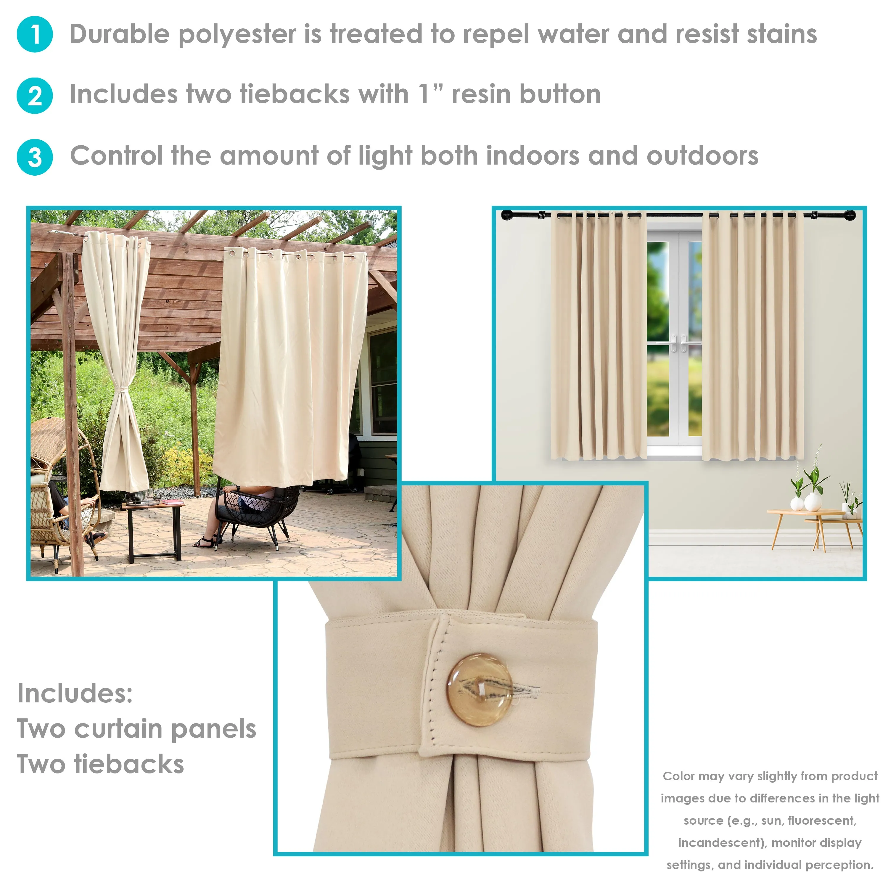 Sunnydaze Beige Outdoor Room Darkening Curtains